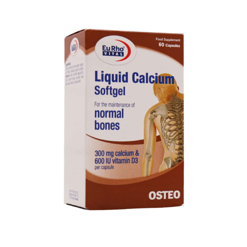 liquid calcium eurhovital سافت ژل لیکوئید کلسیم یوروویتال 60 عددی