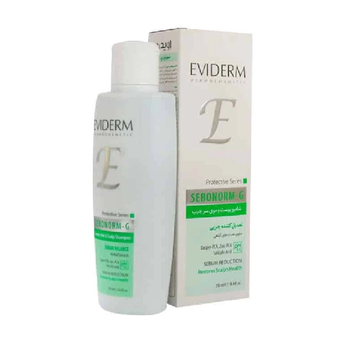 eviderm_sebonorm_g_shampoo شامپو سبونورم جی اویدرم مناسب پوست و مو سر چرب ۲۵۰ میلی لیتر